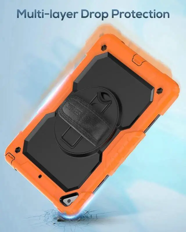 Alt view image 3 of 7 - JAENFONG iPad Air 3rd Generation Case 10.5 Inch iPad Pro 10.5 Case, Heavy Duty Full-Body Shockproof Protective Case with Screen Protector, Rotating Stand, Hand/Shoulder Strap for iPad Air 3, Orange