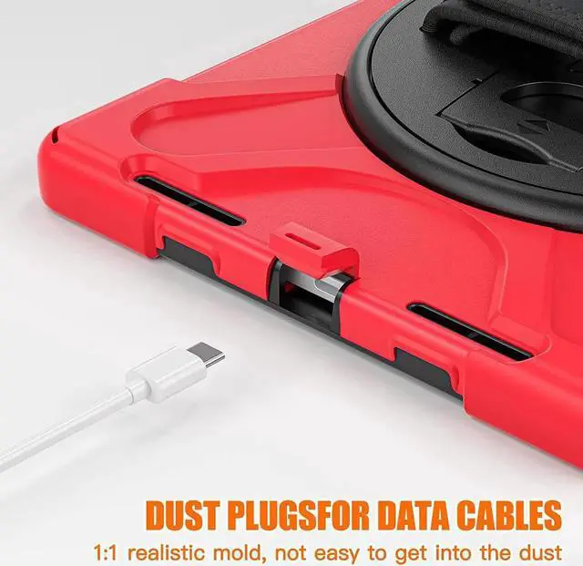 Alt view image 7 of 7 - JAENFONG iPad 10th Generation Case 10.9'' 2022 New Released, iPad 10th Generation 10.9 Rugged Shockproof Protective Case with Pencil Holder Kickstand Hand Strap and Shoulder Strap,Red