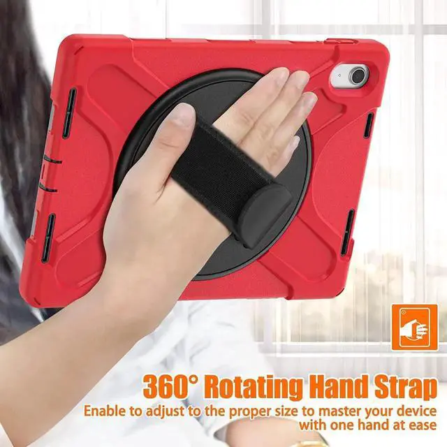 Alt view image 2 of 7 - JAENFONG iPad 10th Generation Case 10.9'' 2022 New Released, iPad 10th Generation 10.9 Rugged Shockproof Protective Case with Pencil Holder Kickstand Hand Strap and Shoulder Strap,Red