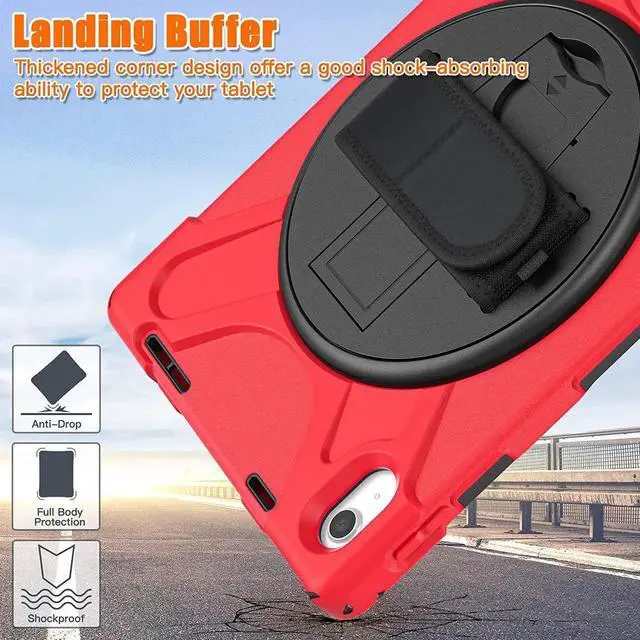 Alt view image 4 of 7 - JAENFONG iPad 10th Generation Case 10.9'' 2022 New Released, iPad 10th Generation 10.9 Rugged Shockproof Protective Case with Pencil Holder Kickstand Hand Strap and Shoulder Strap,Red