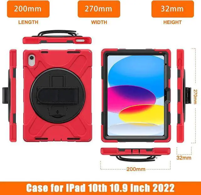Alt view image 3 of 7 - JAENFONG iPad 10th Generation Case 10.9'' 2022 New Released, iPad 10th Generation 10.9 Rugged Shockproof Protective Case with Pencil Holder Kickstand Hand Strap and Shoulder Strap,Red