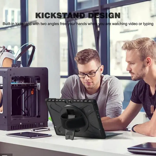 Alt view image 2 of 7 - JAENFONG Surface Pro 8 Case 13 inch 2021, Rugged Case for Surface Pro 8 with Kickstand and Hand Strap Heavy Duty Shockproof, Compatible with Type Cover Keyboard-Black