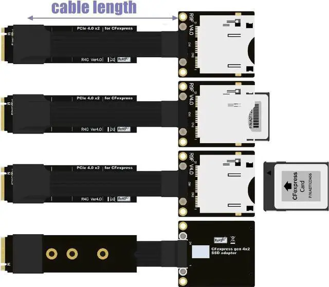 Alt view image 3 of 6 - CFexpress Type B to M.2 NVMe 2280 Key-M SSD PCIe 4.0 Extension Cable CFe Converter Compatible for Canon R5 Nikon Z6Z7 Xbox Storage Card Adapter (15cm,R49GF)