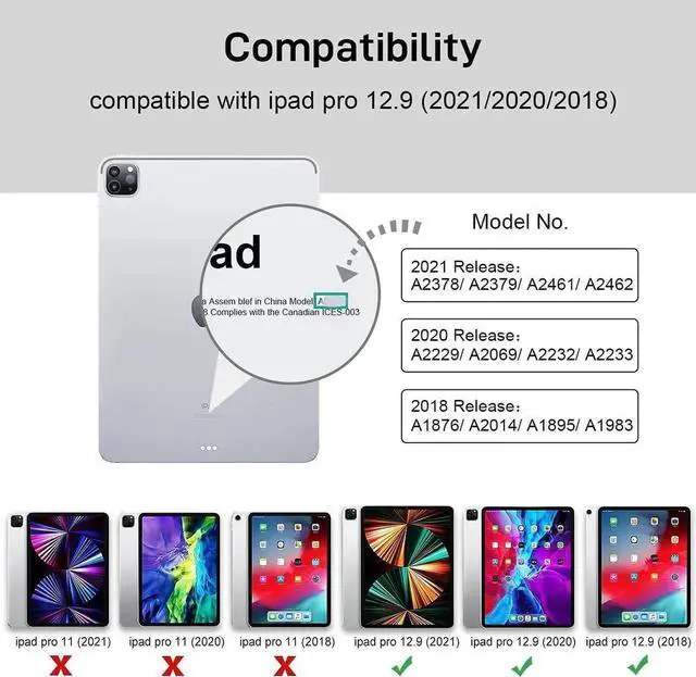 Alt view image 5 of 7 - JAENFONG iPad Pro 12.9 Case (iPad Pro 12.9 Inch 3rd/ 4th/ 5th/ 6th Generation Case): with Strong Protection, Screen Protector, Hand Strap, Shoulder Strap, Rotating Stand, Pencil Holder - Black