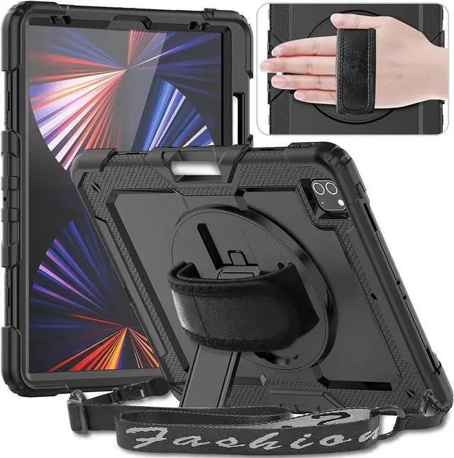 Alt view image 6 of 7 - JAENFONG iPad Pro 12.9 Case (iPad Pro 12.9 Inch 3rd/ 4th/ 5th/ 6th Generation Case): with Strong Protection, Screen Protector, Hand Strap, Shoulder Strap, Rotating Stand, Pencil Holder - Black