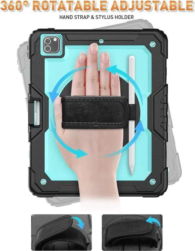 Alt view image 7 of 7 - JAENFONG iPad Pro 12.9 Case (iPad Pro 12.9 Inch 3rd/ 4th/ 5th/ 6th Generation Case): with Strong Protection, Screen Protector, Hand Strap, Shoulder Strap, Rotating Stand, Pencil Holder - Light Blue