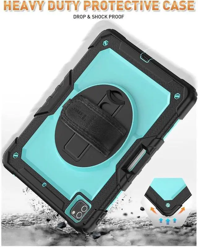 Alt view image 5 of 7 - JAENFONG iPad Pro 12.9 Case (iPad Pro 12.9 Inch 3rd/ 4th/ 5th/ 6th Generation Case): with Strong Protection, Screen Protector, Hand Strap, Shoulder Strap, Rotating Stand, Pencil Holder - Light Blue