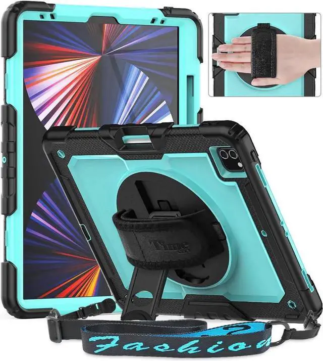 Alt view image 3 of 7 - JAENFONG iPad Pro 12.9 Case (iPad Pro 12.9 Inch 3rd/ 4th/ 5th/ 6th Generation Case): with Strong Protection, Screen Protector, Hand Strap, Shoulder Strap, Rotating Stand, Pencil Holder - Light Blue