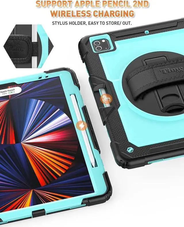 Alt view image 2 of 7 - JAENFONG iPad Pro 12.9 Case (iPad Pro 12.9 Inch 3rd/ 4th/ 5th/ 6th Generation Case): with Strong Protection, Screen Protector, Hand Strap, Shoulder Strap, Rotating Stand, Pencil Holder - Light Blue