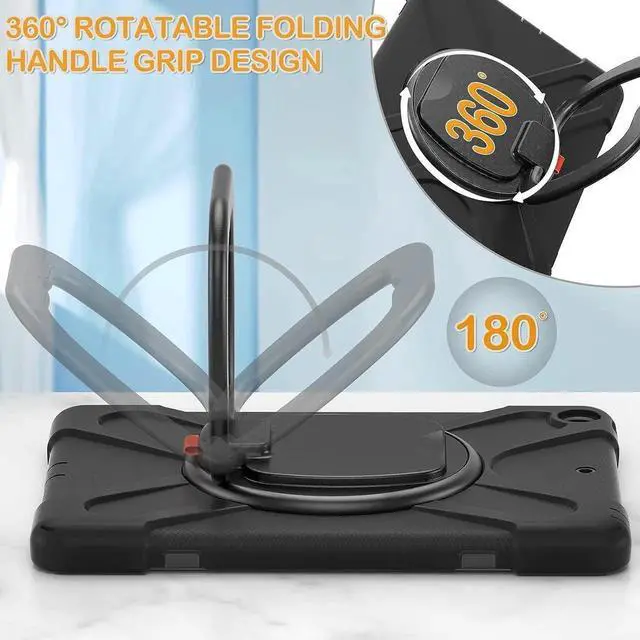 Alt view image 3 of 7 - iPad 9th Generation Case New 2021 10.2 Inch Hybrid Rugged Shockproof Silicone Cover with Kickstand, Pencil Holder, Handle Grip and Shoulder Strap, Compatible with iPad 9th/8th/7th Gen, Black