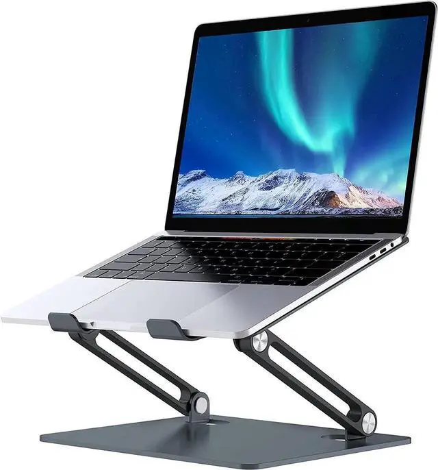 Alt view image 2 of 7 - JAENFONG Laptop Stand for Desk with Stable Heavy Base, Adjustable Height Multi-Angle, Ergonomic Metal Riser Holder, Foldable Mount Elevator, Compatible with 10 to 15.6 Inches PC Computer, Grey
