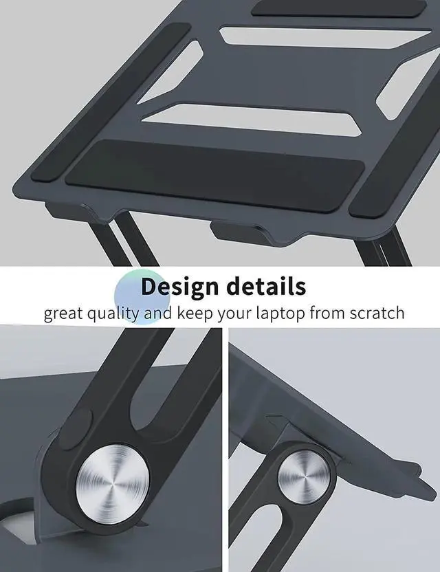 Alt view image 4 of 7 - JAENFONG Laptop Stand for Desk with Stable Heavy Base, Adjustable Height Multi-Angle, Ergonomic Metal Riser Holder, Foldable Mount Elevator, Compatible with 10 to 15.6 Inches PC Computer, Grey