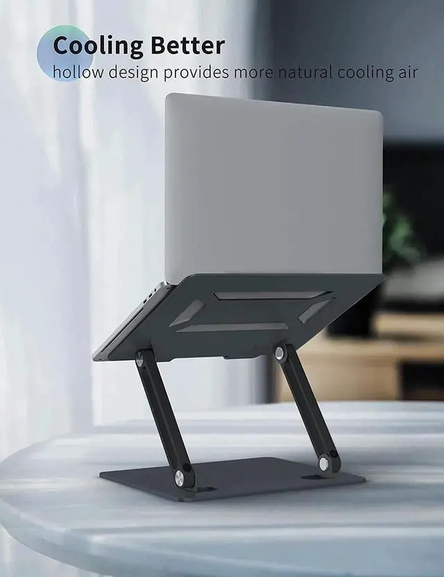 Alt view image 3 of 7 - JAENFONG Laptop Stand for Desk with Stable Heavy Base, Adjustable Height Multi-Angle, Ergonomic Metal Riser Holder, Foldable Mount Elevator, Compatible with 10 to 15.6 Inches PC Computer, Grey