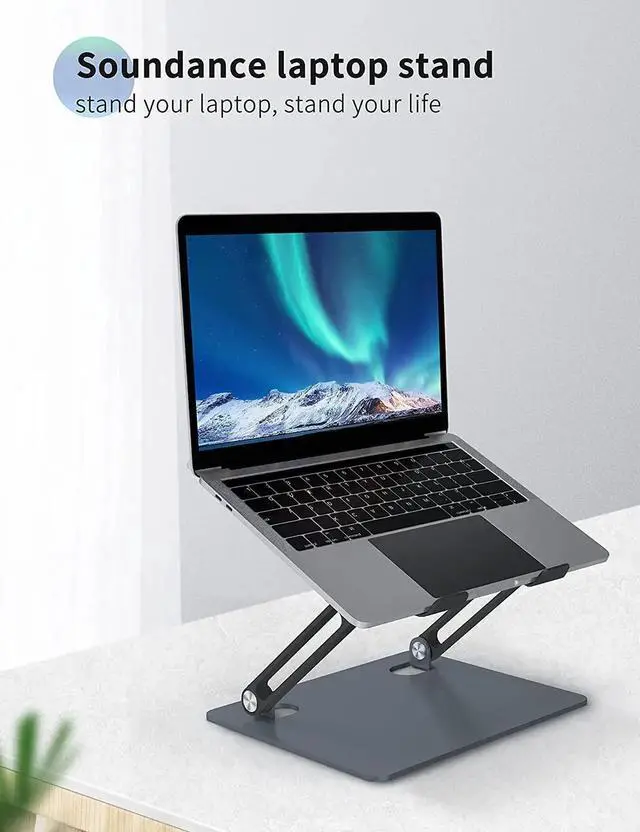 Main image of JAENFONG Laptop Stand for Desk with Stable Heavy Base, Adjustable Height Multi-Angle, Ergonomic Metal Riser Holder, Foldable Mount Elevator, Compatible with 10 to 15.6 Inches PC Computer, Grey