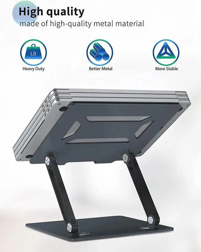 Alt view image 5 of 7 - JAENFONG Laptop Stand for Desk with Stable Heavy Base, Adjustable Height Multi-Angle, Ergonomic Metal Riser Holder, Foldable Mount Elevator, Compatible with 10 to 15.6 Inches PC Computer, Grey