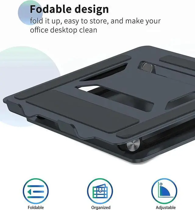Alt view image 6 of 7 - JAENFONG Laptop Stand for Desk with Stable Heavy Base, Adjustable Height Multi-Angle, Ergonomic Metal Riser Holder, Foldable Mount Elevator, Compatible with 10 to 15.6 Inches PC Computer, Grey