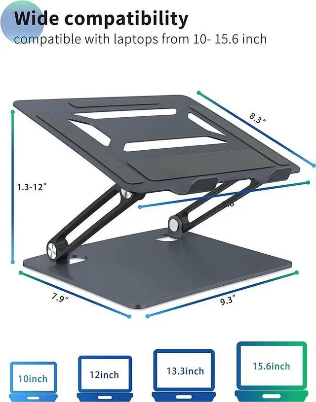 Alt view image 7 of 7 - JAENFONG Laptop Stand for Desk with Stable Heavy Base, Adjustable Height Multi-Angle, Ergonomic Metal Riser Holder, Foldable Mount Elevator, Compatible with 10 to 15.6 Inches PC Computer, Grey