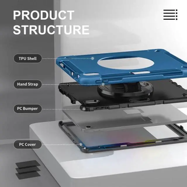 Alt view image 2 of 7 - JAENFONG Case for iPad 10th Generation 2022: Military Grade Heavy Duty Shockproof Cover for iPad 10th Gen 10.9 Inch with Stand - Hand/Shoulder Strap-Pencil Holder, Blue