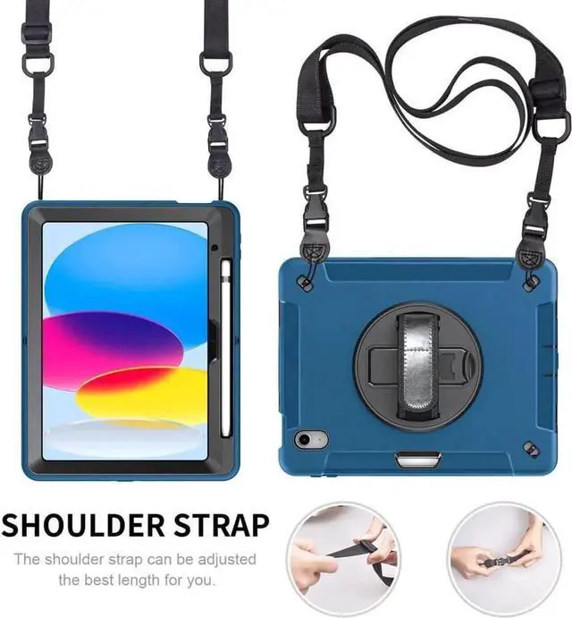 Alt view image 6 of 7 - JAENFONG Case for iPad 10th Generation 2022: Military Grade Heavy Duty Shockproof Cover for iPad 10th Gen 10.9 Inch with Stand - Hand/Shoulder Strap-Pencil Holder, Blue