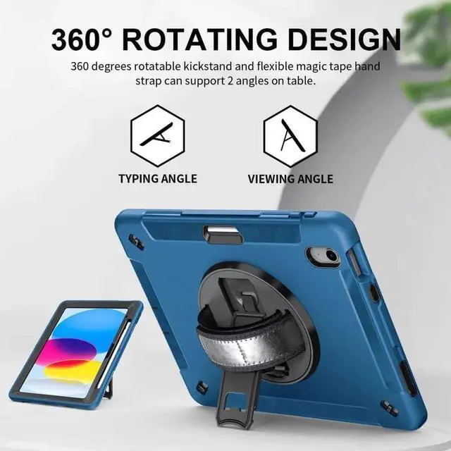 Alt view image 3 of 7 - JAENFONG Case for iPad 10th Generation 2022: Military Grade Heavy Duty Shockproof Cover for iPad 10th Gen 10.9 Inch with Stand - Hand/Shoulder Strap-Pencil Holder, Blue
