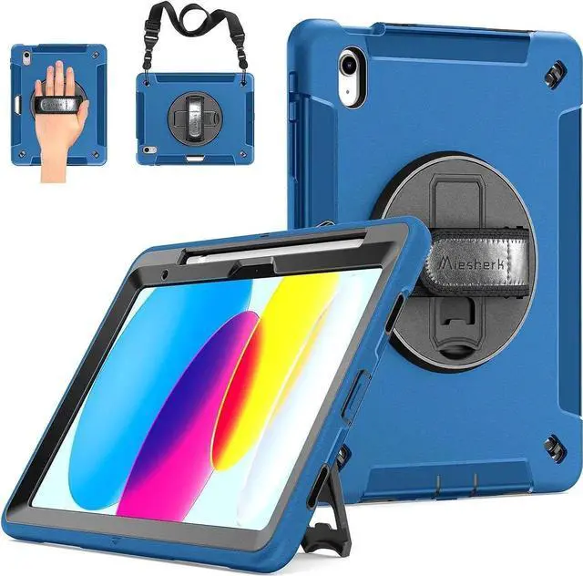 Main image of JAENFONG Case for iPad 10th Generation 2022: Military Grade Heavy Duty Shockproof Cover for iPad 10th Gen 10.9 Inch with Stand - Hand/Shoulder Strap-Pencil Holder, Blue