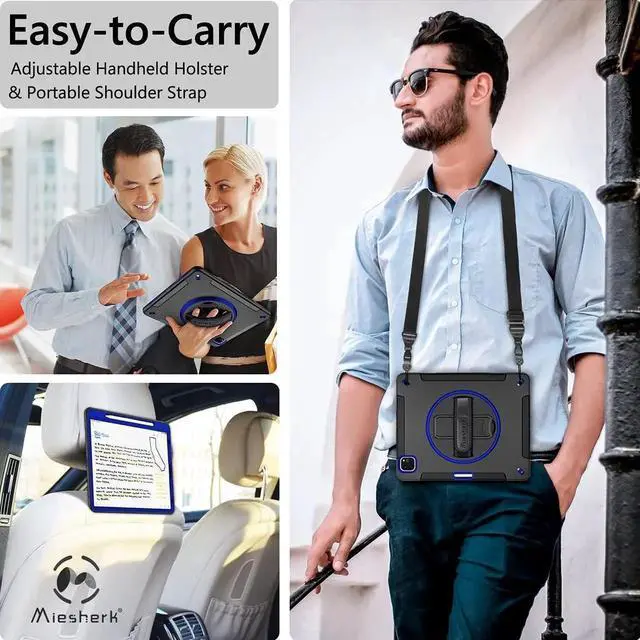 Alt view image 5 of 7 - JAENFONG Case for iPad Pro 12.9 2022/2021: Military Grade Heavy Duty Shockproof Cover for iPad Pro 12.9 Inch 6th/5th Generation- Pencil Holder - Rotating Stand - Hand/Shoulder Strap - Purple