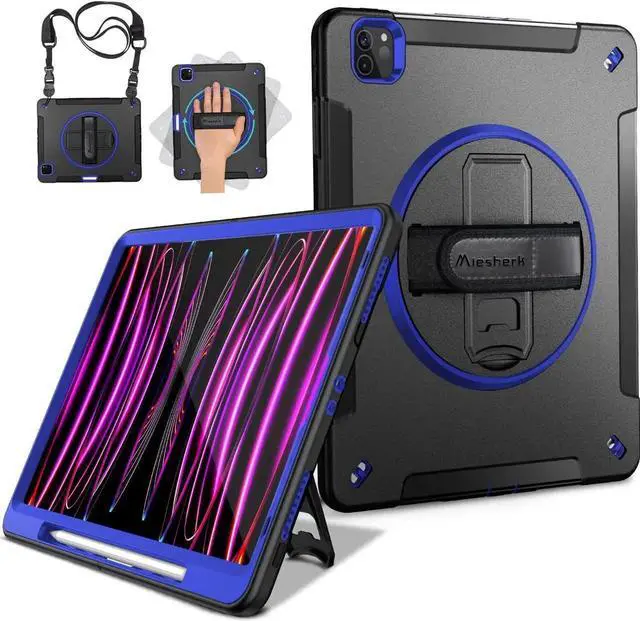Alt view image 6 of 7 - JAENFONG Case for iPad Pro 12.9 2022/2021: Military Grade Heavy Duty Shockproof Cover for iPad Pro 12.9 Inch 6th/5th Generation- Pencil Holder - Rotating Stand - Hand/Shoulder Strap - Purple