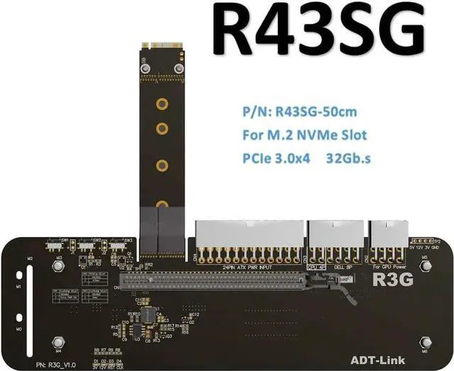 Alt view image 2 of 7 - ADT-Link M.2 Key M NVMe External Graphics Card Stand Bracket with PCIe3.0 x4 Riser Cable 25cm 50cm 32Gbs for ITX STX NUC VEGA64 GTX1080ti (25CM,R43SG)