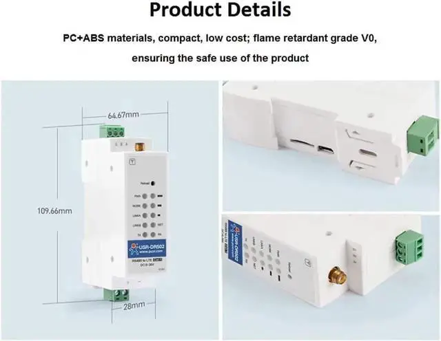 Alt view image 3 of 6 - USR-DR502-E 4G LTE Cat 1 Modem Wide Range Cost-Effective Support RS485 Serial Port Sim Card Slot Built-in 35 mm DIN Rail Seat with MQTT/SSL (No Power Adapter,RTU to TCP Version)