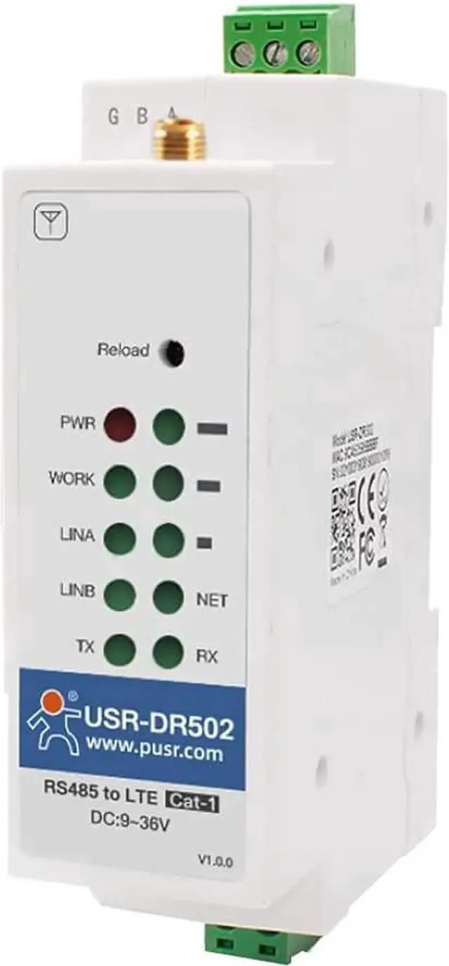 Main image of USR-DR502-E 4G LTE Cat 1 Modem Wide Range Cost-Effective Support RS485 Serial Port Sim Card Slot Built-in 35 mm DIN Rail Seat with MQTT/SSL (No Power Adapter,RTU to TCP Version)