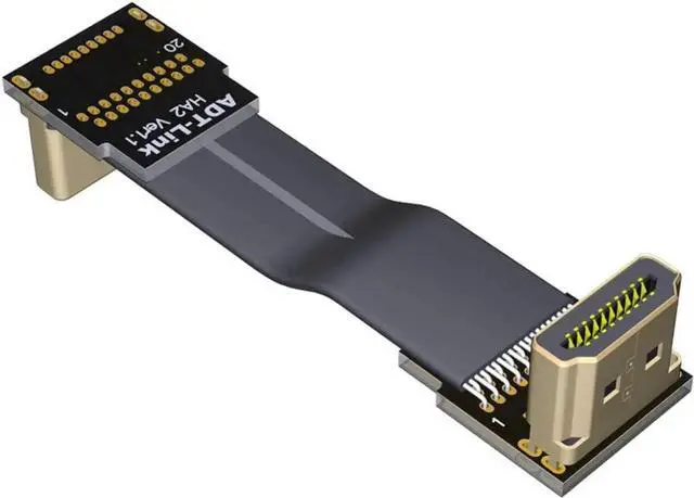 Main image of ADT-LINK Flat Slim Angled Standard HDMI 2.0 Male/Female to HDMI 2.0 Male/Female 20 pin FFC FPC Flat Ribbon Elbow Cable 2K/144hz 4K/60Hz for HDTV AV Aerial Photography A1 (1.3m,A2-A2)