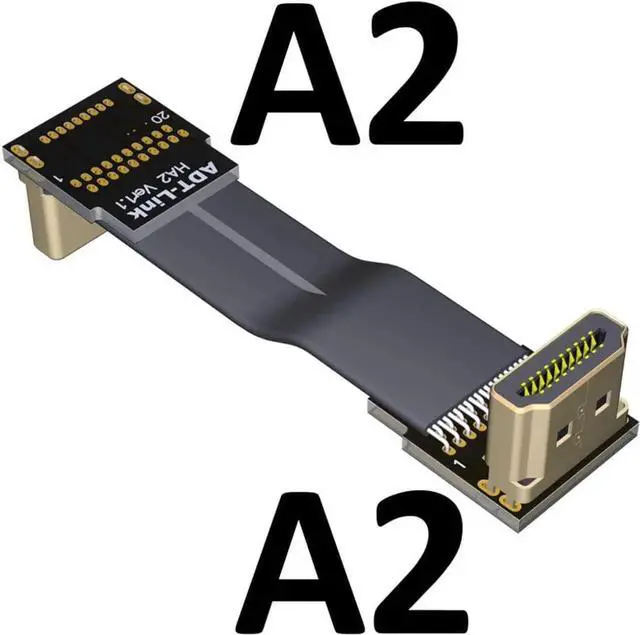 Alt view image 2 of 3 - ADT-LINK Flat Slim Angled Standard HDMI 2.0 Male/Female to HDMI 2.0 Male/Female 20 pin FFC FPC Flat Ribbon Elbow Cable 2K/144hz 4K/60Hz for HDTV AV Aerial Photography A1 (1.3m,A2-A2)