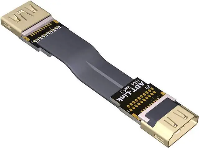 Main image of ADT-LINK Flat Slim Angled Standard HDMI 2.0 Male/Female to HDMI 2.0 Male/Female 20 pin FFC FPC Flat Ribbon Elbow Cable 2K/144hz 4K/60Hz for HDTV AV Aerial Photography A1 (1.8m,A4-A4)