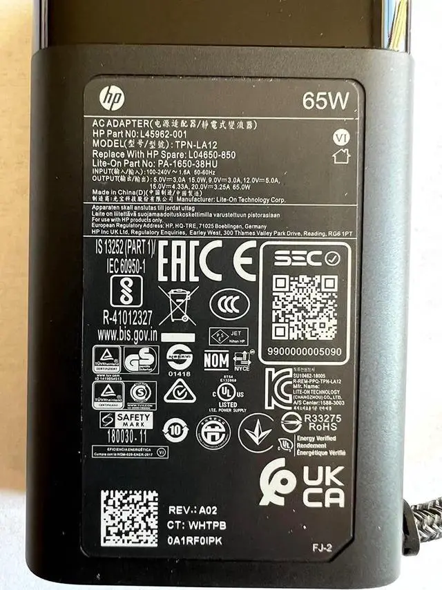 Main image of New Version HP L04650-850 USB Type-C Ac Adapter For:HP Spectre x360 13-AE015DX, EliteBook x360, ProBook 430 G6, 44X G6, 45X G6, ProBook x360, 100% Compatible P/N: L04650-850 A065R161P 925740-002