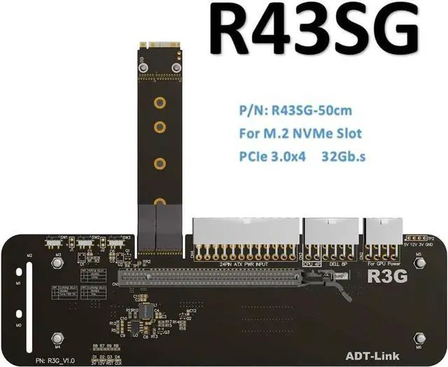 Alt view image 3 of 7 - ADT-LINK M.2 Key M NVMe External Graphics Card Stand Bracket with PCIe3.0 x4 Riser Cable 25cm 50cm 32Gbs for ITX STX NUC VEGA64 GTX1080ti (50CM,R43SG)