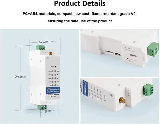 Alt view image 3 of 7 - USR-DR502-E 4G LTE Cat 1 Modem Wide Range Cost-Effective Support RS485 Serial Port Sim Card Slot Built-in 35 mm DIN Rail Seat with MQTT/SSL (No Power Adapter,RTU to TCP Version)