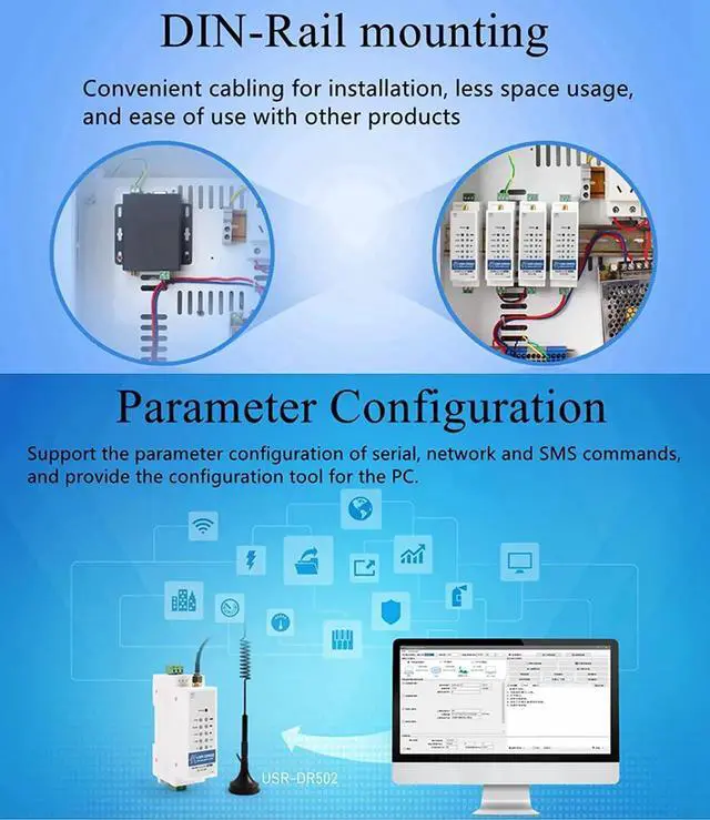 Alt view image 6 of 7 - USR-DR502-E 4G LTE Cat 1 Modem Wide Range Cost-Effective Support RS485 Serial Port Sim Card Slot Built-in 35 mm DIN Rail Seat with MQTT/SSL (No Power Adapter,RTU to TCP Version)