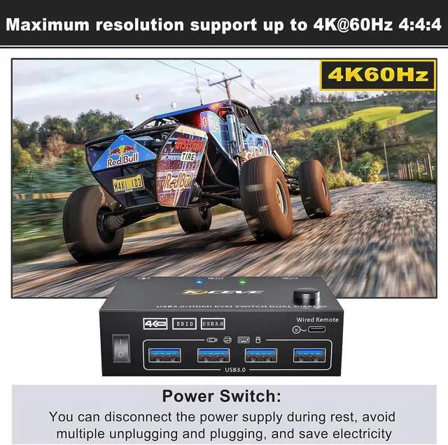 Alt view image 6 of 7 - Dual Monitor KVM Switch 2 Port 4K@60Hz 2K@144Hz Simulation EDID,HDMI USB 3.0 Switch Extended Display 2 Monitors 2 Computers with HDMI and USB 3.0 Cables Wired Controller