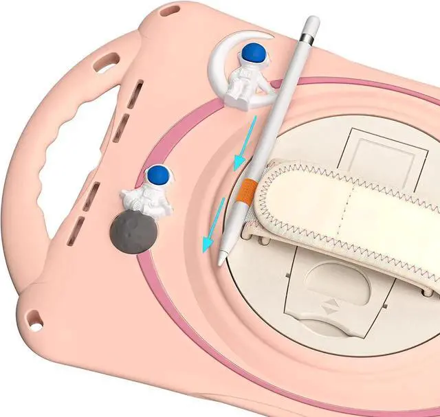 Main image of JAENFONG Kids Case for iPad 9th 8th 7th Generation 10.2'' 2021 2020 2019/iPad Air 10.5 /Pro 10.5, Shockproof Rubber Case with Kickstand Shoulder Strap Hand Strap Handle Grip Pencil Holder, Pink