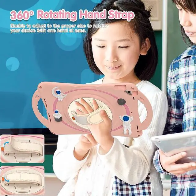 Alt view image 2 of 7 - JAENFONG Kids Case for iPad 9th 8th 7th Generation 10.2'' 2021 2020 2019/iPad Air 10.5 /Pro 10.5, Shockproof Rubber Case with Kickstand Shoulder Strap Hand Strap Handle Grip Pencil Holder, Pink