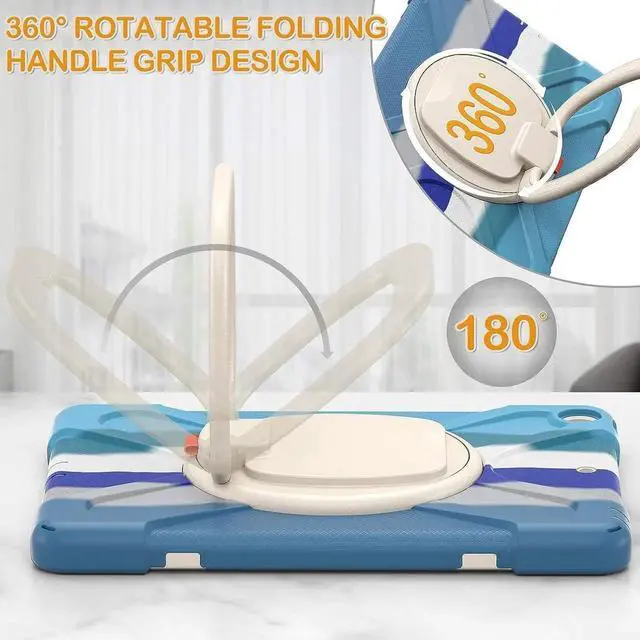 Alt view image 6 of 7 - iPad 9th 8th 7th Generation 10.2 Case,Heavy Duty Silicone Case with Carrying Strap/Pencil Holder/Screen Protector/Folding Handle Grip/Kickstand for iPad 9/8/7 Gen 2021/2020/2019, Colorful Blue