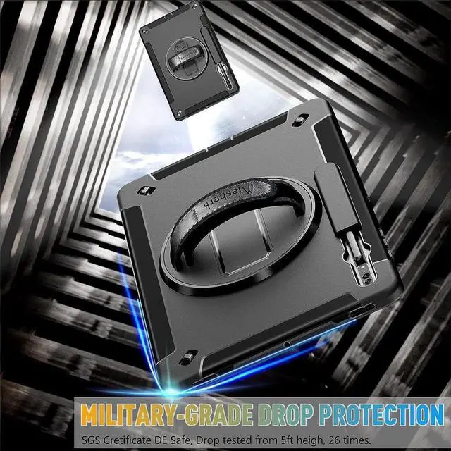 Alt view image 2 of 7 - JAENFONG Galaxy Tab S8 Ultra 14.6 Inch Case: Military Grade Tab S8U Case 2022 Heavy Duty Shockproof Protective Cover-S-Pencil Holder-Rotating Stand-Hand/Shoulder Strap for Samsung Tab S8 U Black
