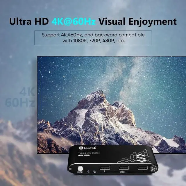 Alt view image 5 of 7 - Steetek 2 Monitors 2 Computers KVM Switch HDMI, 4K@30Hz Dual Monitor KVM Switch with 4 USB Ports, Support Hotkey Switch & Button Switch, HDMI 1.4, HDCP 1.4 Visit The Steetek Store