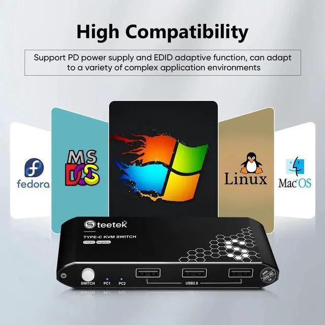 Alt view image 7 of 7 - Steetek 2 Monitors 2 Computers KVM Switch HDMI, 4K@30Hz Dual Monitor KVM Switch with 4 USB Ports, Support Hotkey Switch & Button Switch, HDMI 1.4, HDCP 1.4 Visit The Steetek Store