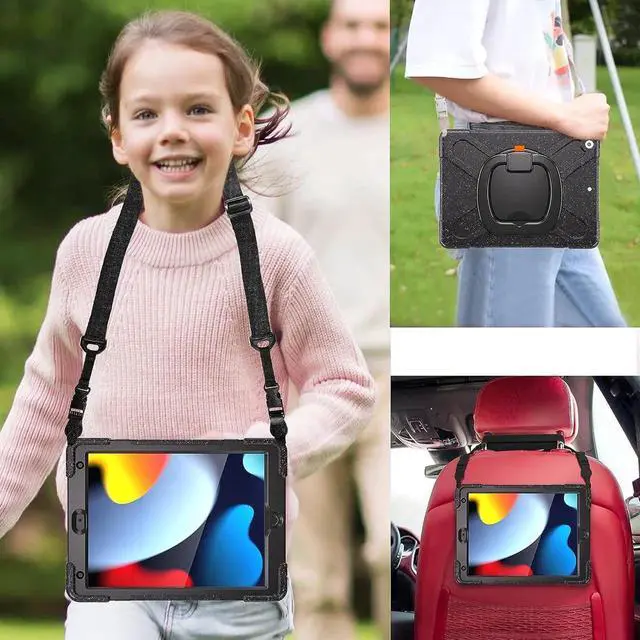 Alt view image 2 of 6 - JAENFONGiPad 9th 8th 7th Generation 10.2 Inch 2021 2020 2019 Case Kids, Shockproof Silicone Case with Screen Protector, Pencil Cap Holder, Shoulder Strap, Handle Grip, Kickstand-Carnival Night (Black)