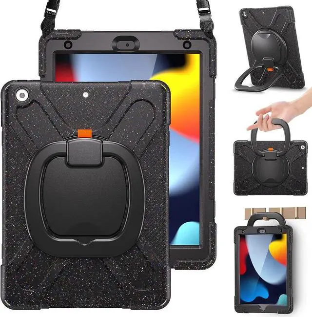 Main image of JAENFONGiPad 9th 8th 7th Generation 10.2 Inch 2021 2020 2019 Case Kids, Shockproof Silicone Case with Screen Protector, Pencil Cap Holder, Shoulder Strap, Handle Grip, Kickstand-Carnival Night (Black)