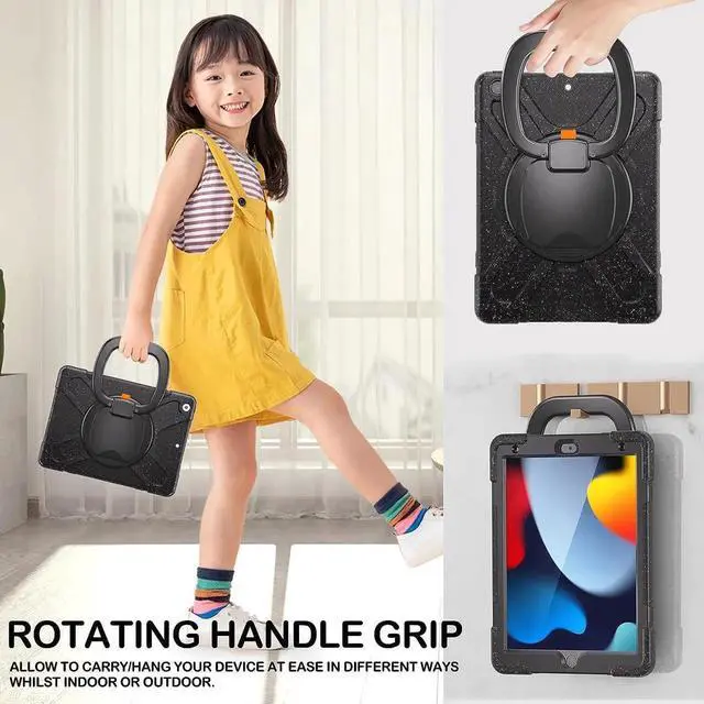 Alt view image 3 of 6 - JAENFONGiPad 9th 8th 7th Generation 10.2 Inch 2021 2020 2019 Case Kids, Shockproof Silicone Case with Screen Protector, Pencil Cap Holder, Shoulder Strap, Handle Grip, Kickstand-Carnival Night (Black)