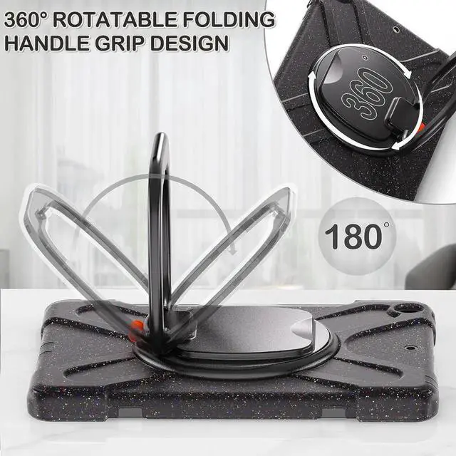 Alt view image 6 of 6 - JAENFONGiPad 9th 8th 7th Generation 10.2 Inch 2021 2020 2019 Case Kids, Shockproof Silicone Case with Screen Protector, Pencil Cap Holder, Shoulder Strap, Handle Grip, Kickstand-Carnival Night (Black)