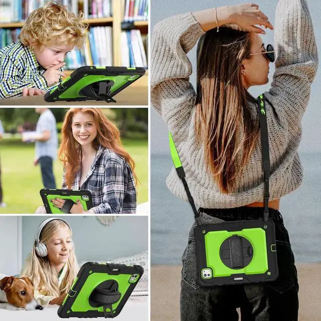 Alt view image 3 of 6 - JAENFONG Case for iPad Pro 11 inch 2024 (M4), Shockproof Design with Pencil Holder/Screen Protector/Rotating Hand Strap Stand, Protective Cover for iPad Pro11 5th Gen (A2836, A2837, A3006) - Green