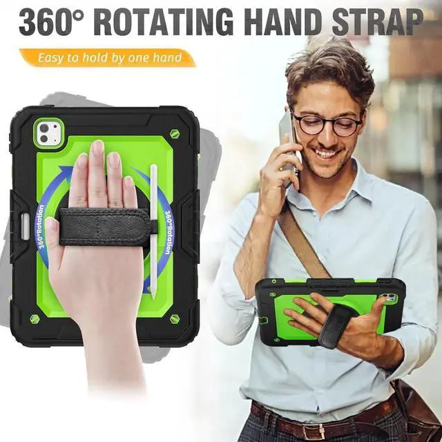 Alt view image 2 of 6 - JAENFONG Case for iPad Pro 11 inch 2024 (M4), Shockproof Design with Pencil Holder/Screen Protector/Rotating Hand Strap Stand, Protective Cover for iPad Pro11 5th Gen (A2836, A2837, A3006) - Green